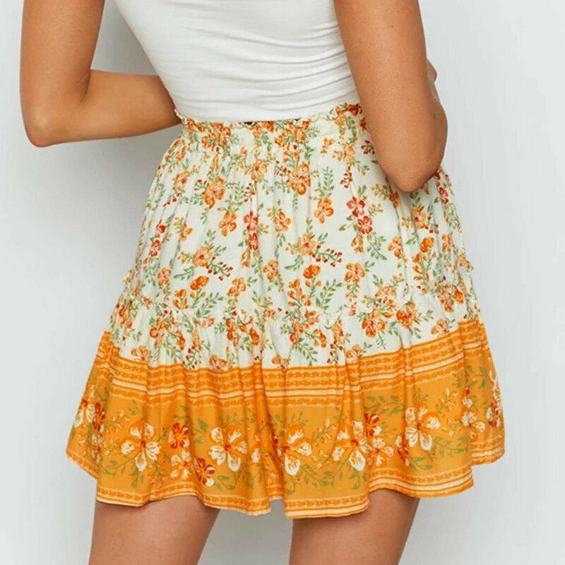 Summer Women Short Boho Skirt Bottoms Lady Retro Fashion Ethnic Style Printing Half Body Dresses For Beach Party In 2024