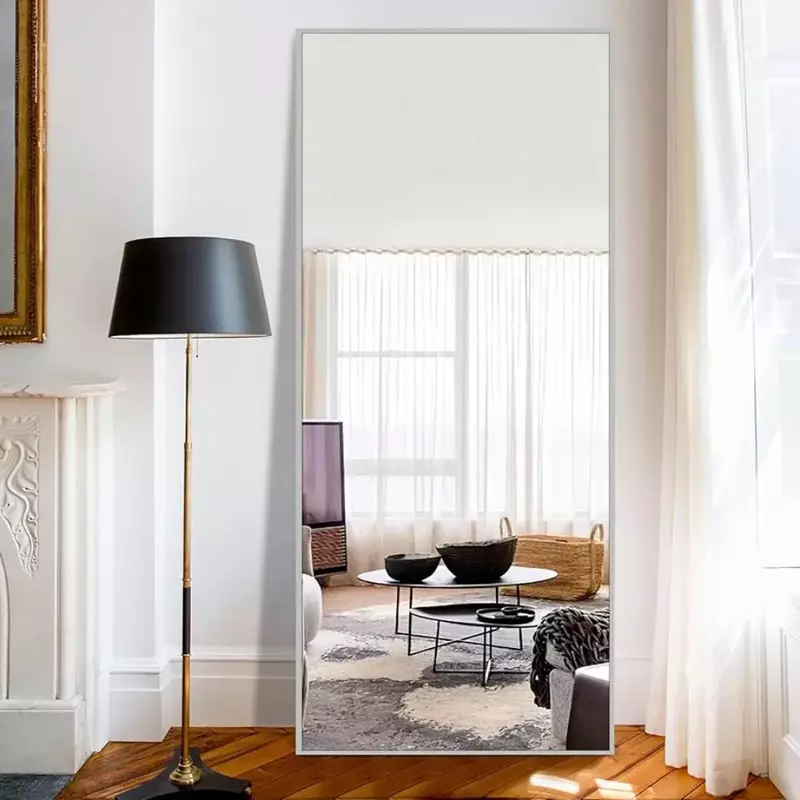 Dinding penuh panjang 65 "X 22" bingkai campuran aluminium perak cermin seluruh bodi cermin lantai untuk ruang tamu pengiriman gratis furnitur rumah