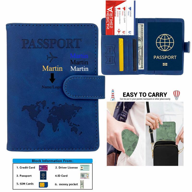 Customized Passport and Card Holder Combo Leather Travel Document Passport Cover Holder Wallet Organizer Magnetic Closure Style