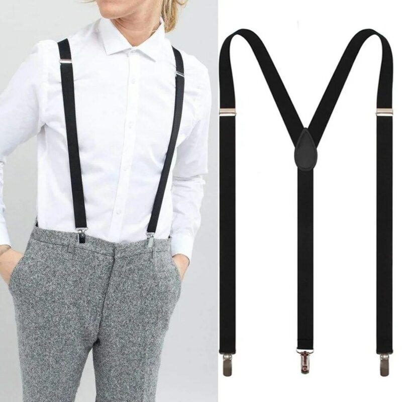 2.5cm Wide Suspender 3 Clips Adjustable Straps Suspender High Elastic Heavy Duty Y Back Trousers Braces for Men Women