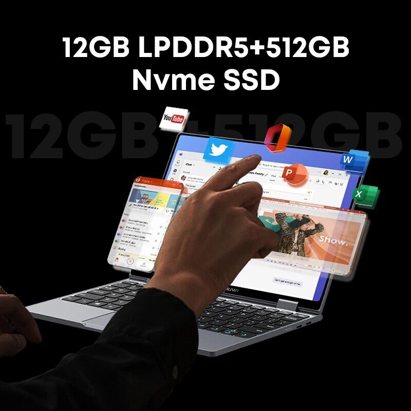 CHUWI-MiniBook X, tableta portátil 2 en 1 de 10,51 pulgadas, Intel N100, modo YOGA, 360 grados, LPDDR5 12GB, SSD de 512G, Windows 11
