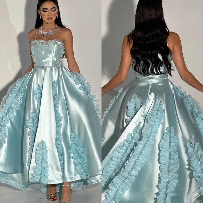 Satin Beading Pleat Prom Ball Gown Strapless Bespoke Occasion Gown Midi Dresses