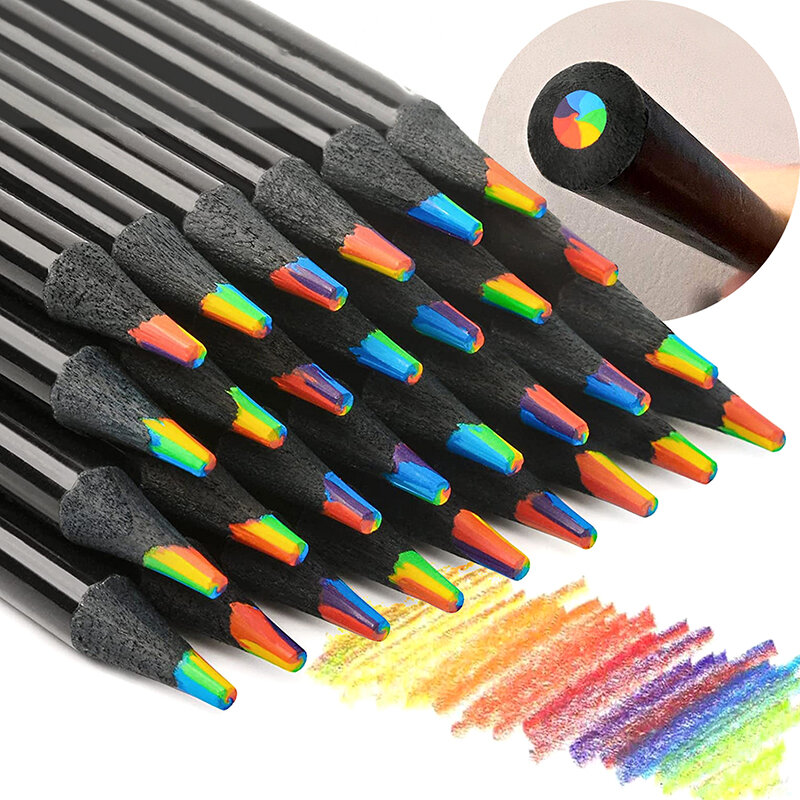 Lápices arcoíris con degradado de 7 colores, lápices multicolores Jumbo para dibujo artístico, colorear bocetos al azar, 1 unidad