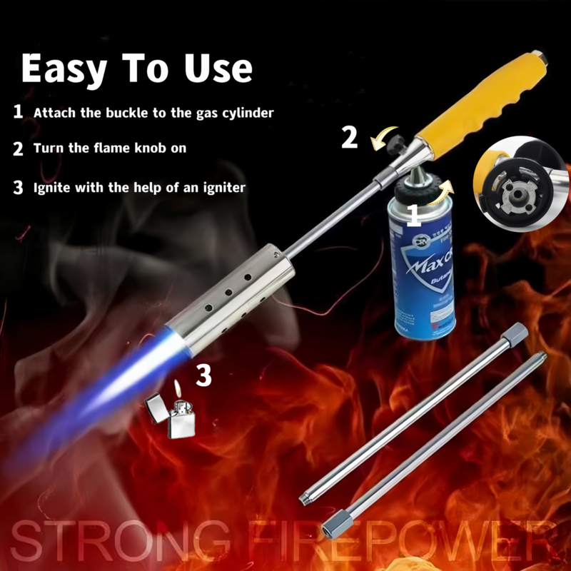 Portable Butane Gas torch, Professional Portable Torch with Detachable Combustion Pipeline, Outdoor Igniter, Grass Burning Gun.