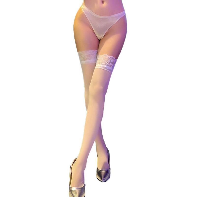 Damskie erotyczne pończochy koronkowe seksowne wysokie pończochy na kolana jednolity kolor Ultra cienka bielizna wysoka rozciągliwość skarpetki