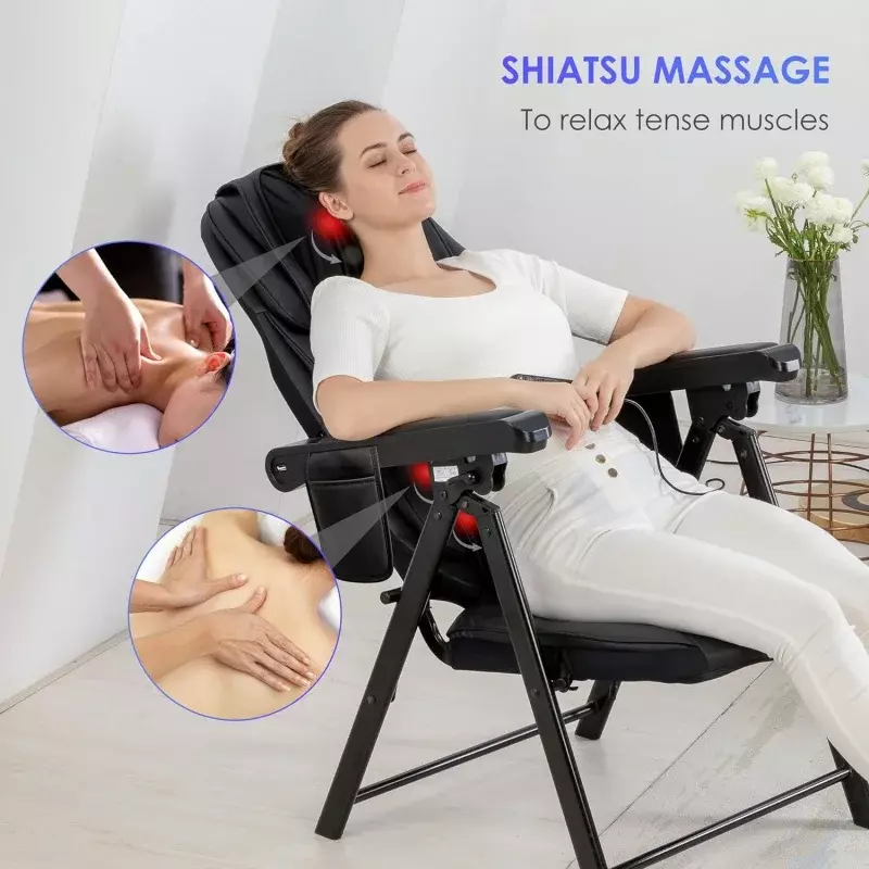 COMFIER sedia da massaggio pieghevole portatile, massaggiatore per la schiena del collo Shiatsu con calore, massaggiatore pieghevole per sedia per tutto il corpo, regolabile
