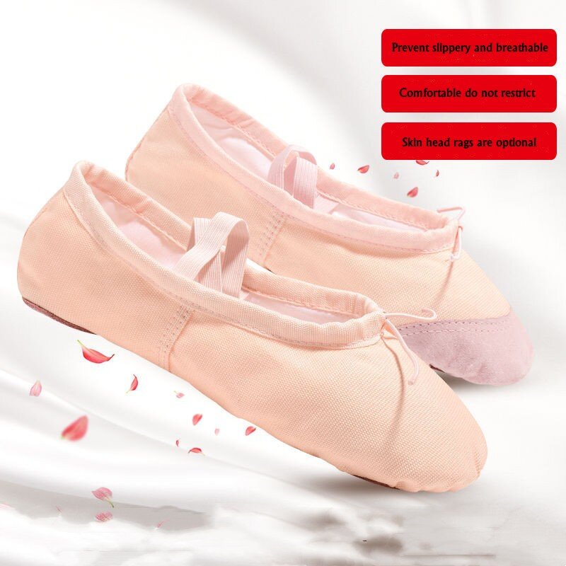 Scarpe da ballo a punta per ragazze pantofole con suola morbida per bambini adulti che praticano scarpe da donna eleganti per balletto di Yoga in tela con tacchi bassi
