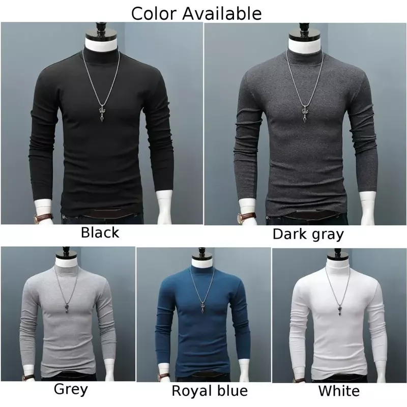 A3631 Hot Winter Warm Men Mock Neck Basic Plain T-shirt Blouse Pullover Long Sleeve Top Male Outwear Slim Fit Stretch Fashion
