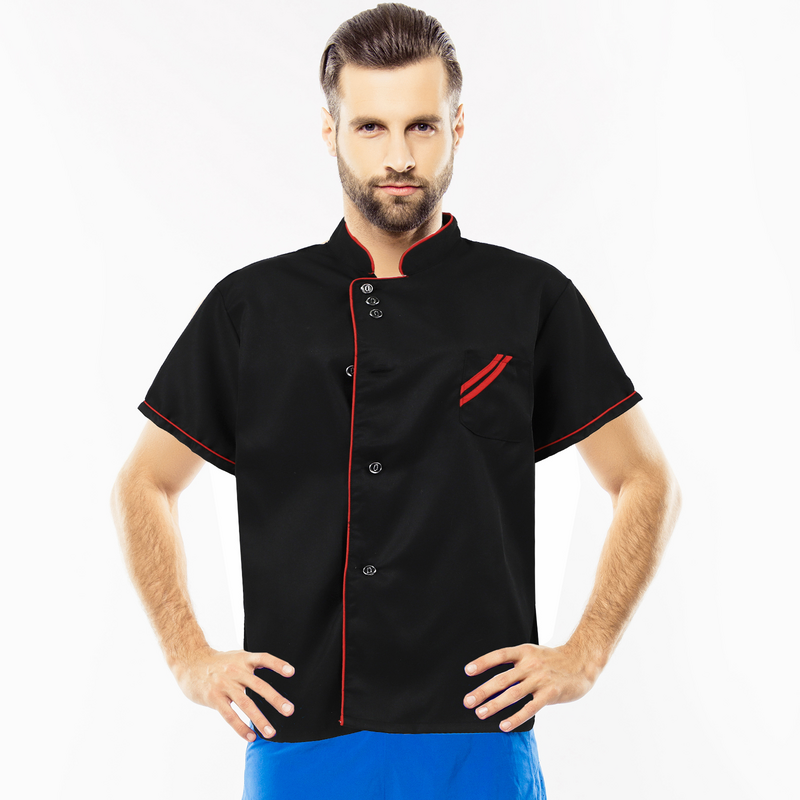 Uniforme de chef unisexe à manches courtes, chemise de base pour restaurant de service alimentaire de Chamonix, taille XXXL (noir)