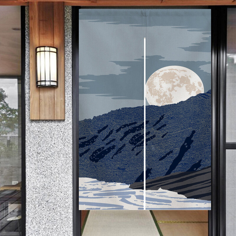 OFat ม่านประตูบ้านลายดวงจันทร์ม่านประตูภูเขาญี่ปุ่น noren พาร์ทิชันในห้องครัวม่านแขวนสำหรับตกแต่ง