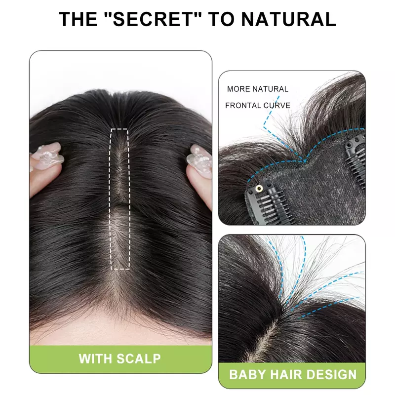 Toppers per capelli per donna, 100% capelli umani Remy Clip-In Topper pezzi di capelli Clip di Base in seta In Toppers posticci per capelli per le donne
