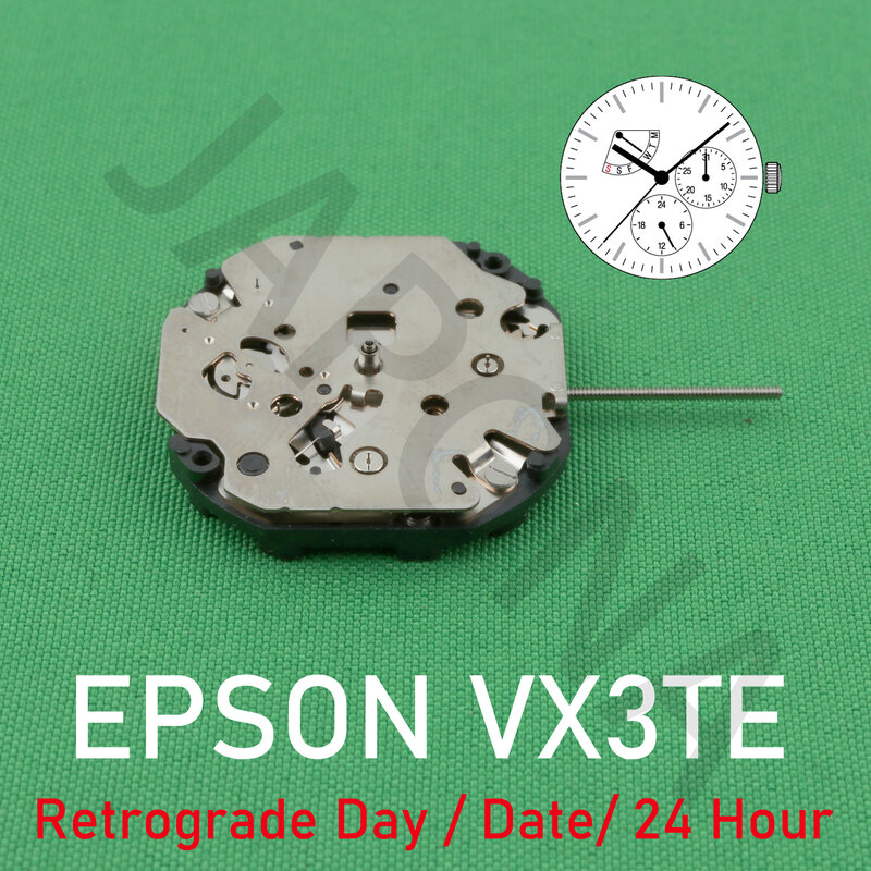 Epson-movimiento VX3T analógico de cuarzo, 10, 1/2 pulgadas, Delgado, 3 manos (H/M/S), día/Fecha/24 horas, retrógrado