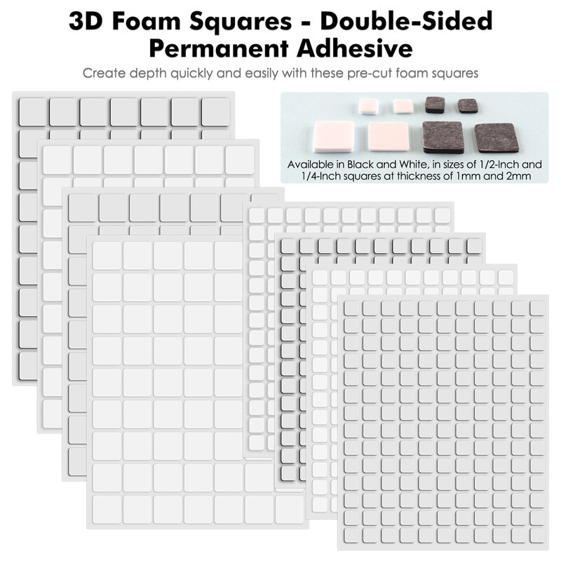 Perekat Dimensi Lengket Permanen Hitam dan Putih 3D Kotak Busa Perekat Dua Sisi Pembuatan Kartu DIY