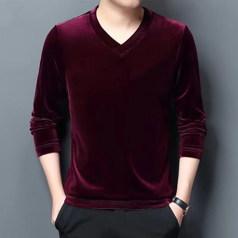 Pulôver de manga comprida masculino com gola redonda, blusa de camiseta macia, jumper elástico, pele apertada, slim fit, outono, outono, primavera