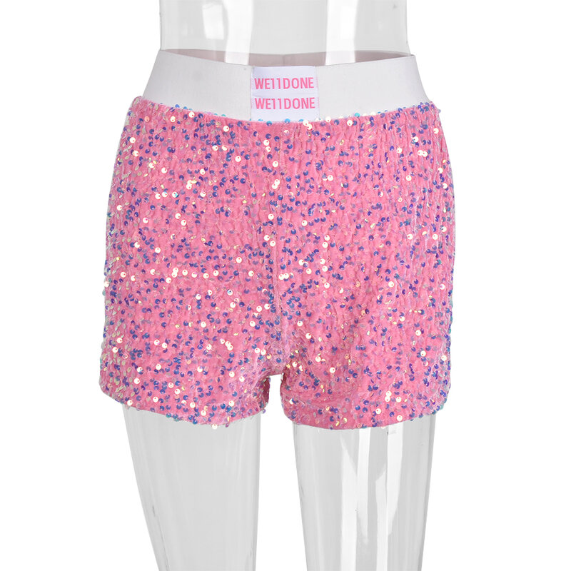 Xiktop Street Sexy Luxury Shinning Gym Pink Shorts For Women Summer Biker Pants Y2k Harajuku High Waist Free Shipping Items