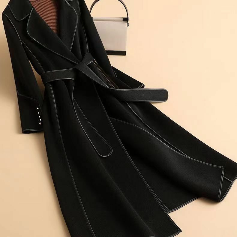 Coat Double Sided 2023 New Korean Version High-end Slimming Double Sided Coat for Women Over Knee Length