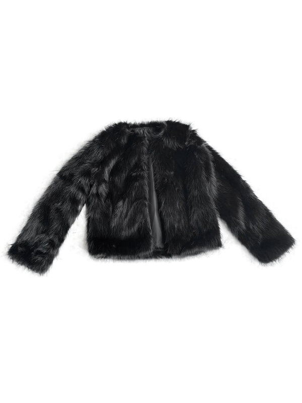 여성용 인조 모피 크롭 재킷, 부드러운 양털 코트, 긴팔 오픈 프론트, 헐렁한 따뜻한 아우터, 겨울 패션