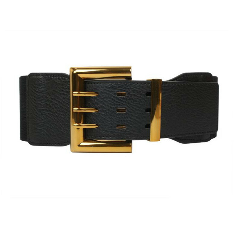 Cinturones elásticos de lujo para mujer, Buackle ancho de aleación grande Vintage de alta calidad, cinturones de fiesta para vestido, abrigo negro con sello de cintura