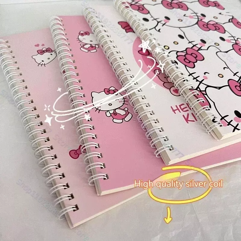 Sanrio Olá Kitty Cartoon Notebook, Caderno do estudante, Bobina, Bonito, 1 conjunto, 4 livros, Atacado, A5, 2022, Novo