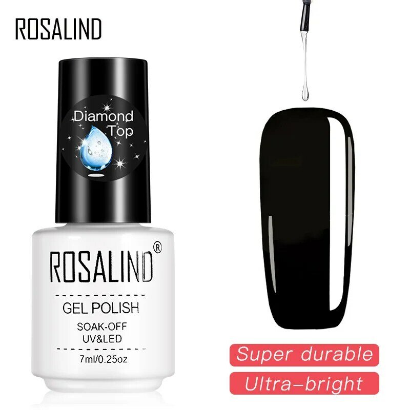 เจล ROSALIND ภาษาโปลิชคำ Diamond Top Coat UV เจล Soak Off เสริม 7ml เล็บยาวนาน Art เล็บเจล LAK เคลือบเงา Primer