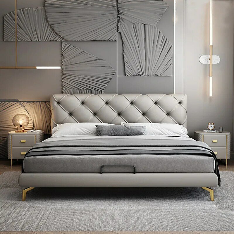 Cama de cuero minimalista italiana, cama de lujo Superior, moderna y sencilla, cama de aire de gama alta de 1,8 m