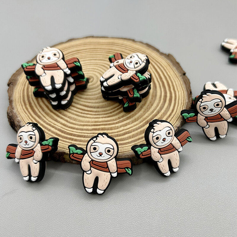 10 buah/lot Sloth DIY manik-manik silikon untuk bayi kartun dot rantai kalung Aksesori aman keperawatan mengunyah Kawaii mainan hadiah