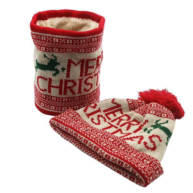 Winter Fleece addensare Warm Scraf Hat Unisex Christmas Knitted pompon Beanie Hat sciarpa al collo Vintage Thermal Balaclava Scraf Sets