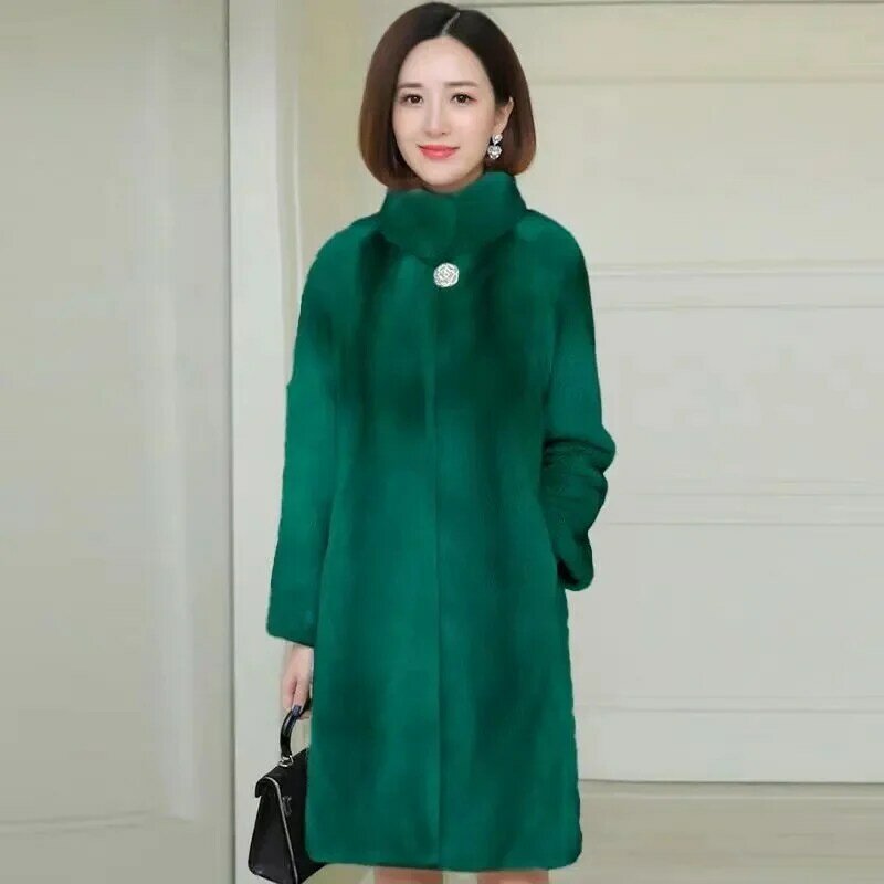 2023 donne autunno inverno cappotto in pile di visone imitazione cappotto di pelliccia femminile di media lunghezza colletto in piedi donne spesse tosatura di pecore coreane
