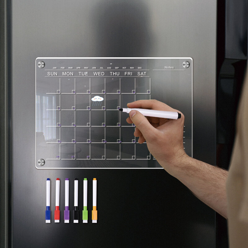 Memo Board Daily Record Dry Erase Board for the Refrigerator Planner Weekly Clear Acrylic Magnetic Calendar Board for Fridge
