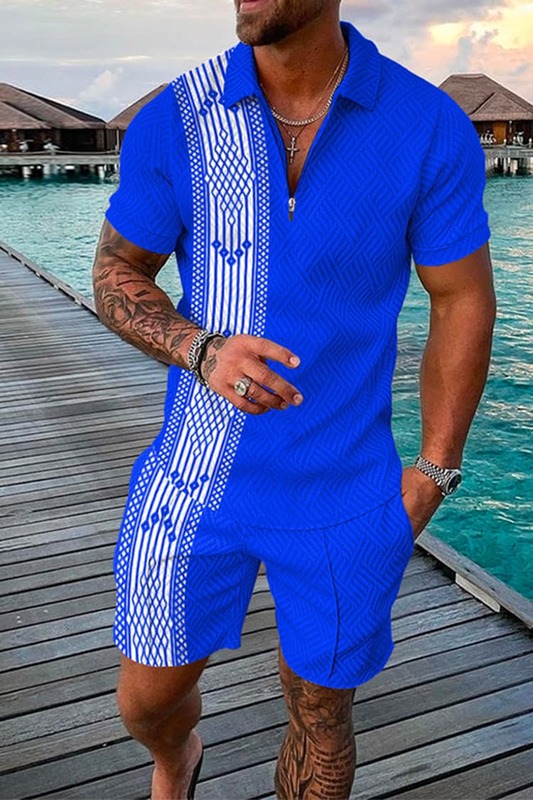 Conjunto de camiseta Polo de manga corta para hombre, chándal de moda de verano, ropa con estampado de cadena de lujo, traje informal de 2 piezas, ropa de calle