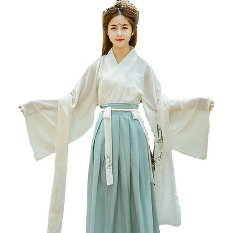 هانفو الصينية فستان قديم للنساء ، قميص تقليدي بكم كبير ، تنورة خصر خرافية ، بدلة يومية ، تحسين