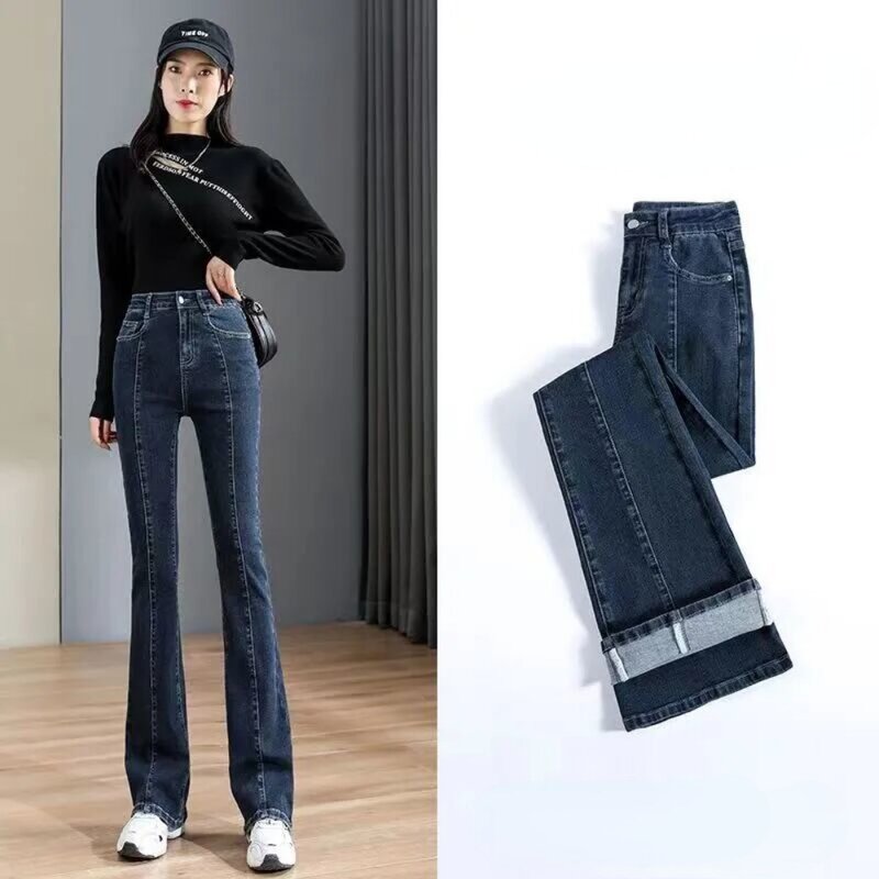 Celana panjang Jeans wanita y2k, celana panjang ramping serbaguna mode mikro menyala ketat pinggang tinggi elastis baru Musim Semi dan Gugur 2023