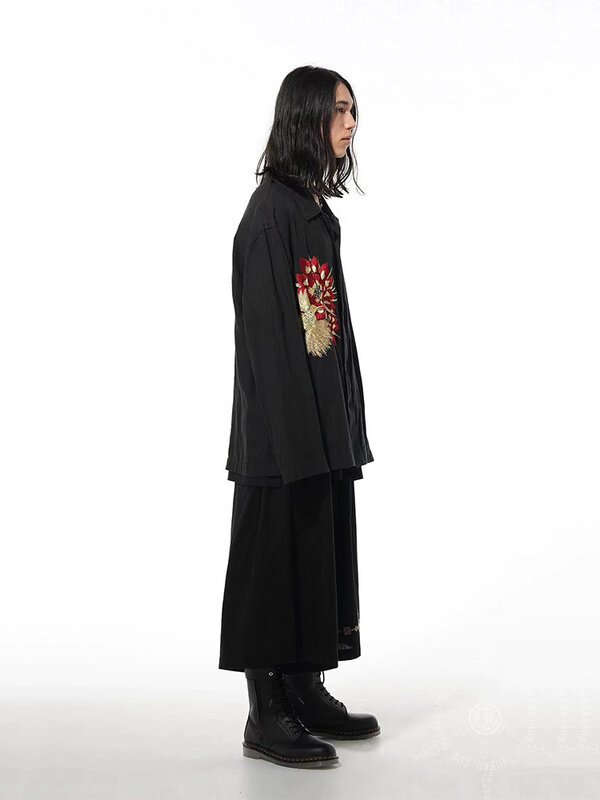 Chaqueta con bordado de colibrí para hombre, abrigo Unisex de gran tamaño, yohji yamamoto, tops negros, chaquetas Owens, holgadas y cómodas