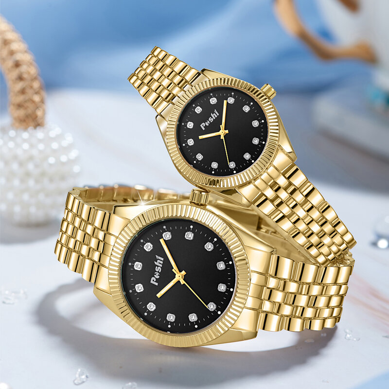 POSHI modny zegarek dla par luksusowe luksusowe zegarki ze stali nierdzewnej kochanek wodoodporny zegarek kwarcowy dla mężczyzn i kobiet kochanek prezent