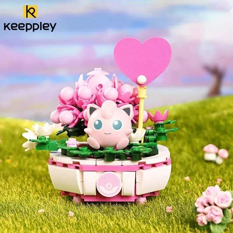 Pamiątkowy Pokemon klocki do budowy Pikachu Charmander wiewiórka zabawkowy Model roślina domu kwiat doniczkowy zabawka z klocków dziecko prezent