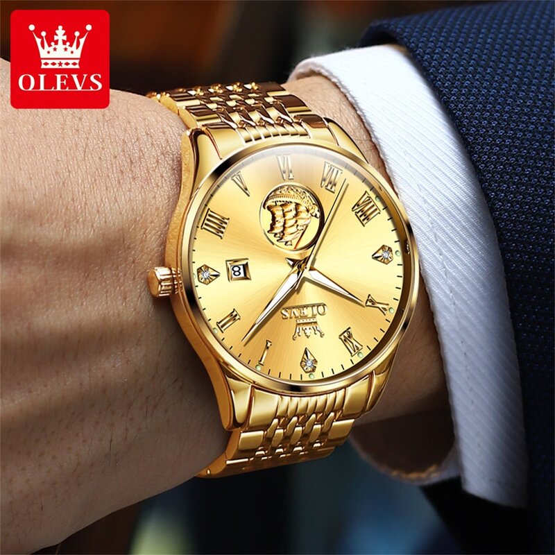 OLEVS biznesowe męskie zegarki Top marka luksusowy zegarek mechaniczny dla mężczyzn wodoodporny świecący kalendarz ze stali nierdzewnej modny zegar