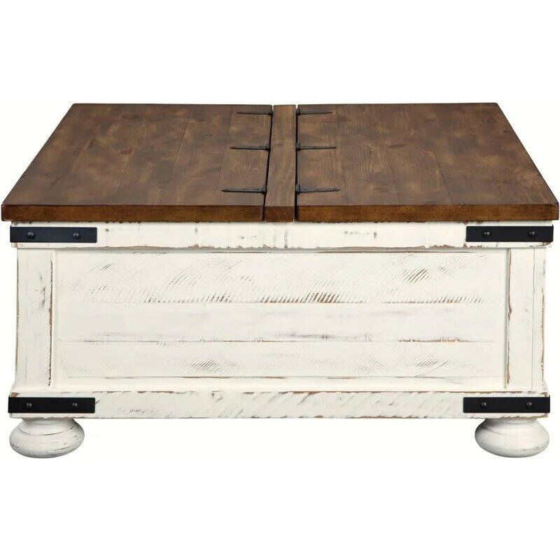 DistMurcia-Table basse de rangement carrée de ferme avec dessus élévateur articulé, blanc