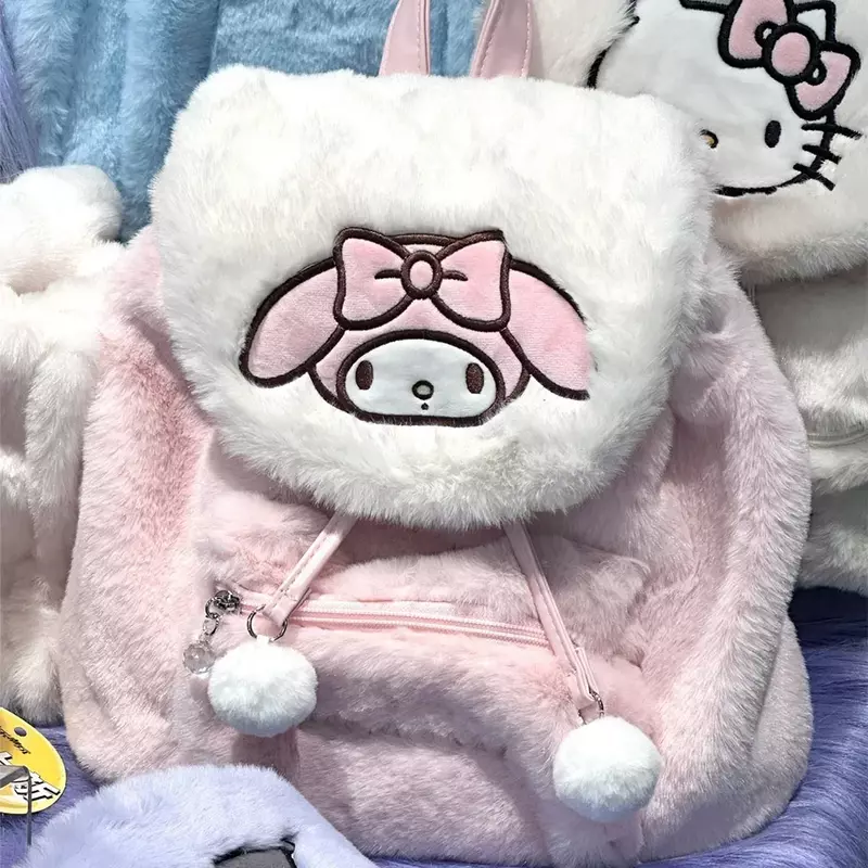 2024 Sanrio Hello Kitty Kuromi Mymelody Kawaii Plush School Bag Kawaii Shoulder Bag Satchel Handbag Women Fashion Backpack