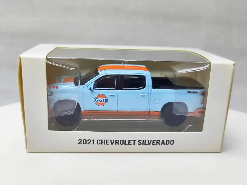 1:64 2021 Chevrolet Pickup Silverado Pick-up Diecast Model logam campuran mainan mobil untuk hadiah koleksi W1343
