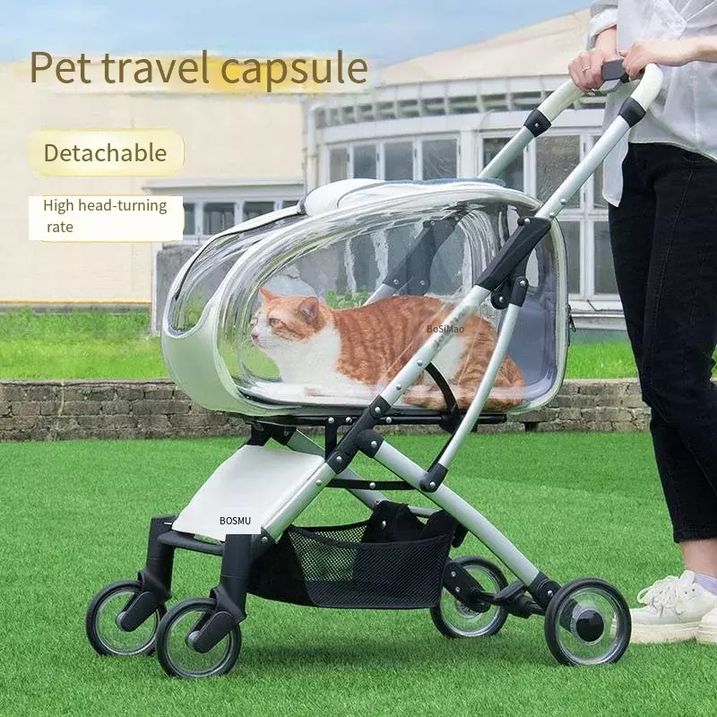2024 Pet Stroller Transparent Pet Cart Dog Walking Cart Small Medium Sized Dog Pulled Stroller Lightweight Foldable Detachable