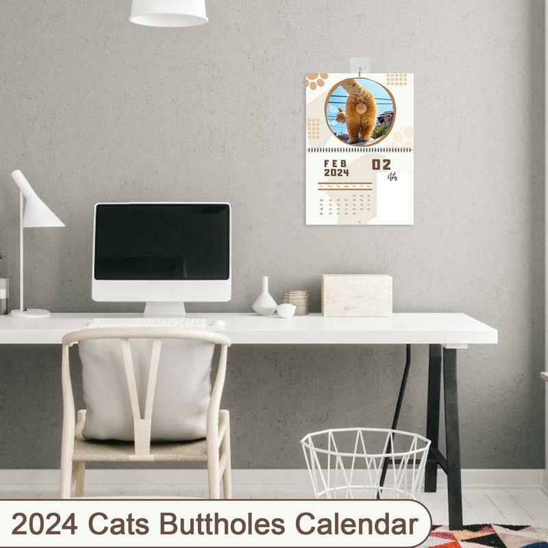 القط ولكن حفرة التقويم الأسرة مخطط التقويم 2024 القطط مضحك و القط لطيف صور التقويم جدار شهري لمحبي الحيوان