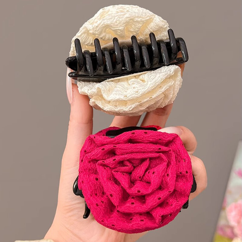 AISHG Korean Sweet Cute Rose Hair Grab for Women Elegant Design Horsetail Shark Clip Colorful Vacation Hair Accessories