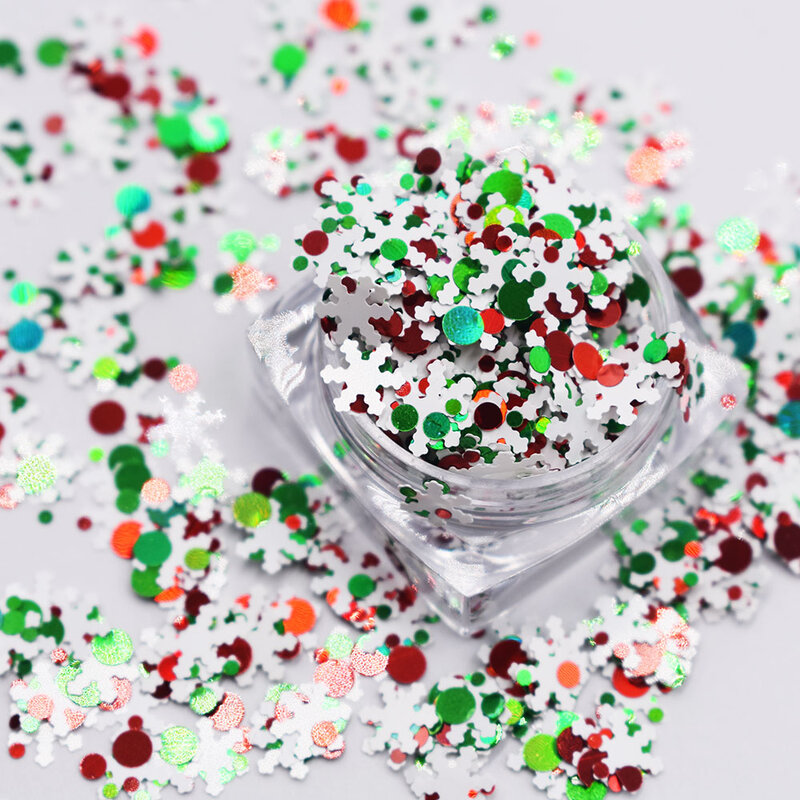 Purpurina de copos de nieve de Navidad para decoración de uñas, mezcla de lentejuelas de colores, copos de forma hexagonal, decoraciones de manicura, 10g por bolsa