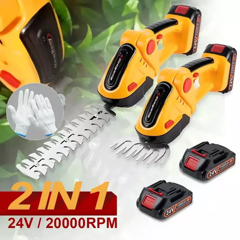 2 IN 1 Cordless Electric Hedge Trimmer 20000RPM Rechargeable Handheld Household Shrub Weeding Pruning Mower Garden Tools
