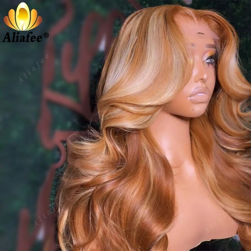 Miodowa blond fala ciała 13x6 koronkowa peruka z przodu przezroczysta przedpleciona z podświetleniem kolorowa koronka 13x4 z przodu peruki z ludzkimi włosami dla kobiet