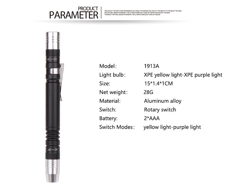 Mini-Stift UV-Taschenlampe 2 in 1 multifunktion ale 395nm ultraviolette Taschenlampe Laterne weiß lila Licht Detektor Taschenlampe verwenden 2 * aaa