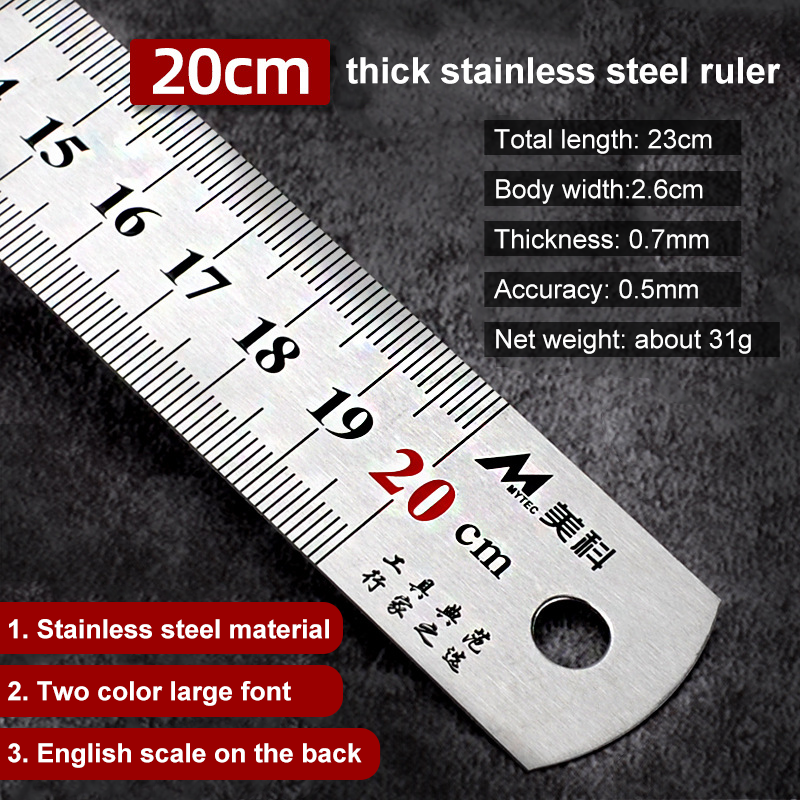 الدقة قياس أداة مزدوجة الجانب الفولاذ المقاوم للصدأ مستقيم حاكم أدوات قياس سنتيمتر بوصة مقياس حاكم متري القاعدة