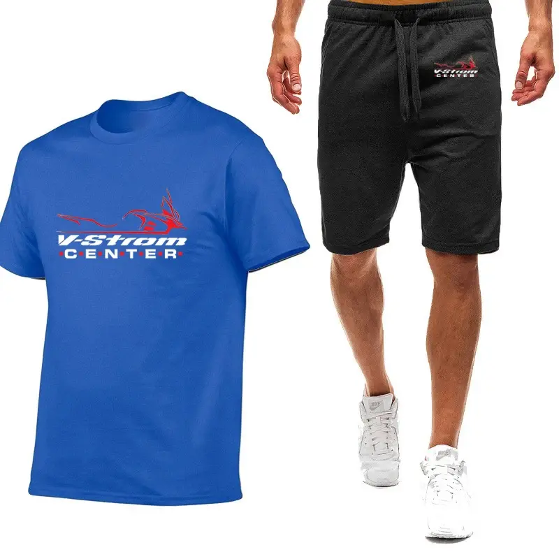 Motorcycle Vstrom 650 V Strom 2024 Men's New Summer Printed Fashion Sportswear Short Sleeve Cotton T-shirt + Shorts 2-Piece Set