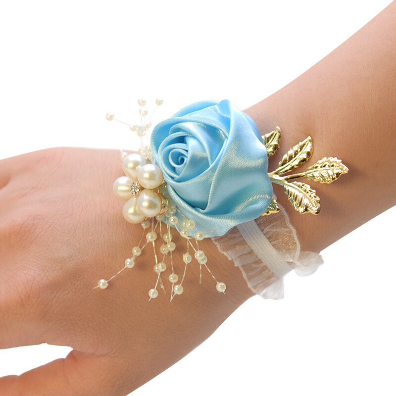 Bridesmaid Faux Rose Bracelet Wedding Wrist Corsage Pearl Bow Bridal Gifts Hand Flowers Party Prom Supplies Polyester Ribbon