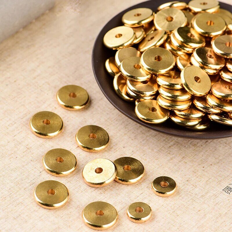 Perles plates en laiton, 100 pièces, 3/4/5/6/7/8mm, Bracelets, perle de charme ample pour bricolage, colliers, accessoires de fabrication de bijoux